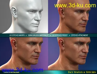 3D打印模型HD Face Staples and Stitches for Genesis 8 Males的图片