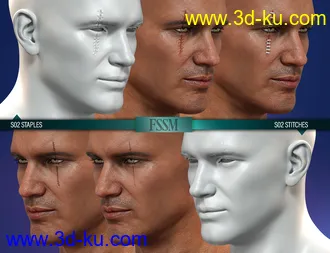 HD Face Staples and Stitches for Genesis 8 Males模型的图片7