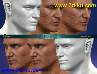 HD Face Staples and Stitches for Genesis 8 Males模型的图片14