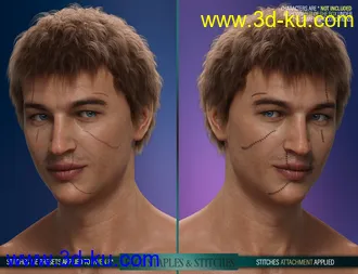 3D打印模型HD Face Staples and Stitches for Genesis 8 Males的图片
