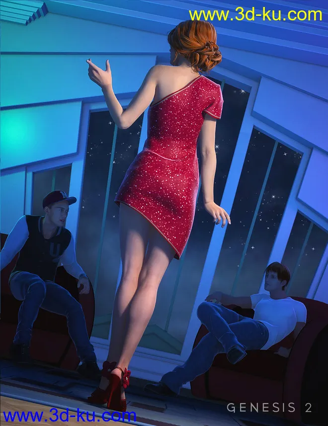 High Rise Party Dress for Genesis 2 Female(s)模型的图片3