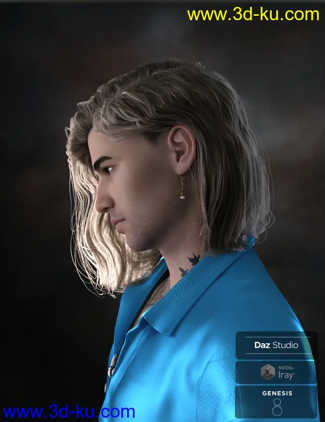 Hyansel King Hair for Genesis 8模型的图片3
