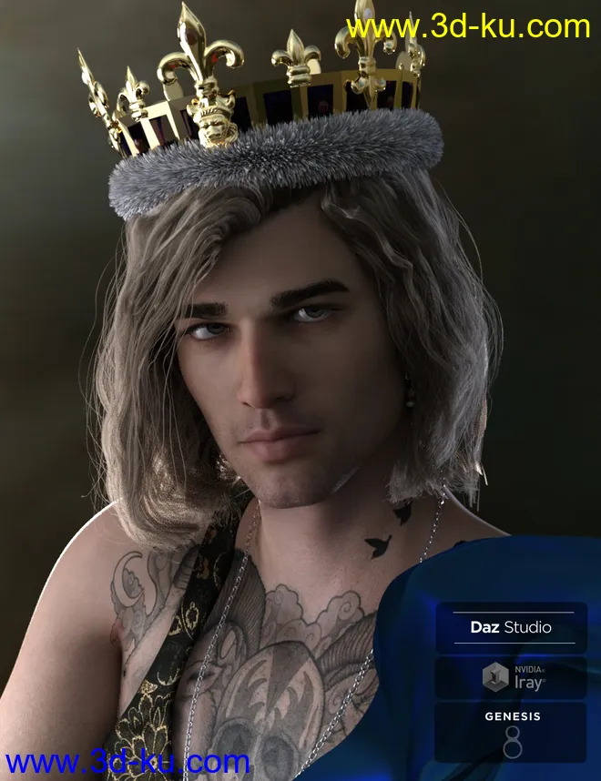 Hyansel King Hair for Genesis 8模型的图片8