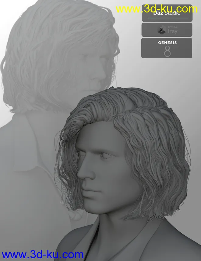 Hyansel King Hair for Genesis 8模型的图片9
