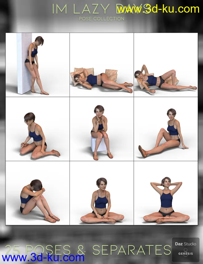IM Lazy Days Pose Collection for Genesis 8 Female模型的图片7