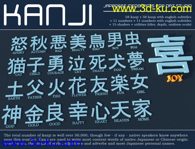 KANJI - Japanese Ideograms for DAZ Studio模型的图片3