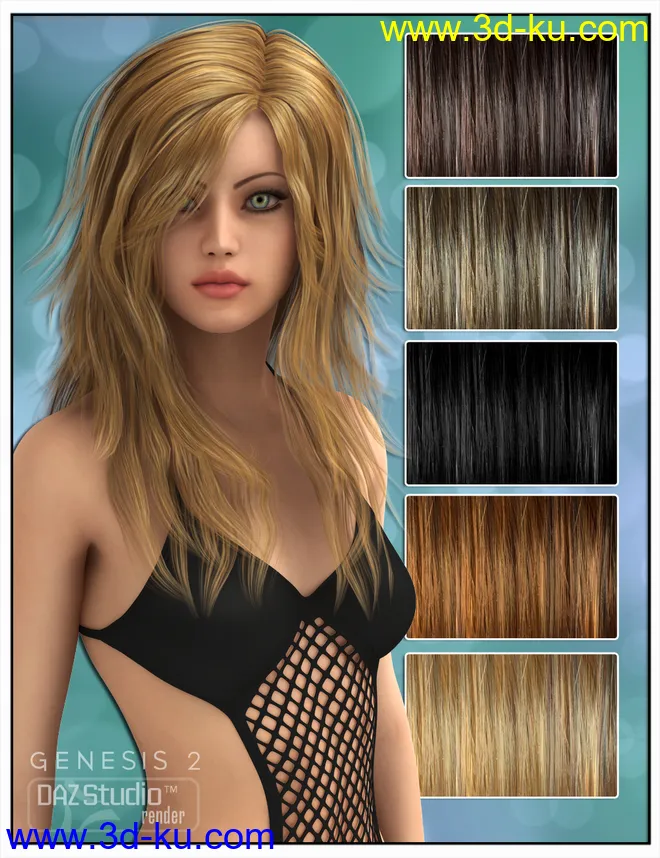 Kelsie Hair for Genesis 2 Female(s) and Victoria 4模型的图片4