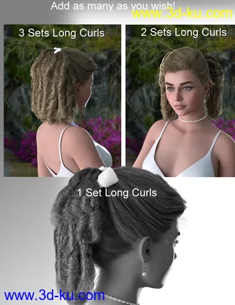 3D打印模型Kelya Curls Updo Hair for Genesis 8 Female(s)的图片