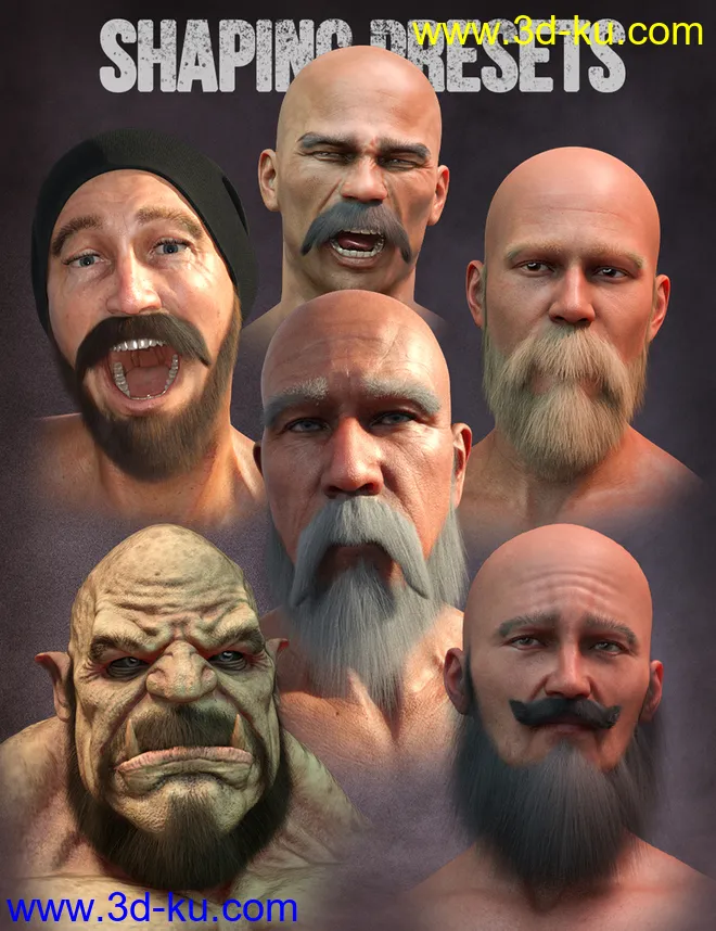 Long and Full Beards Set Hair for Genesis 8 Male模型的图片2