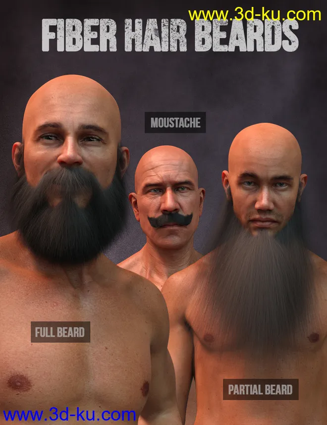 Long and Full Beards Set Hair for Genesis 8 Male模型的图片3