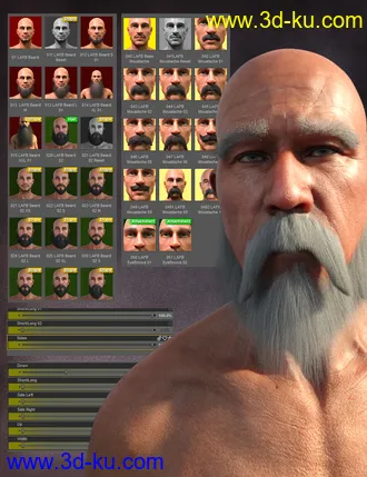 3D打印模型Long and Full Beards Set Hair for Genesis 8 Male的图片