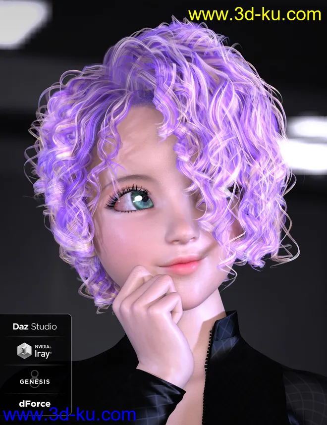 Luc Hair for Genesis 8模型的图片3