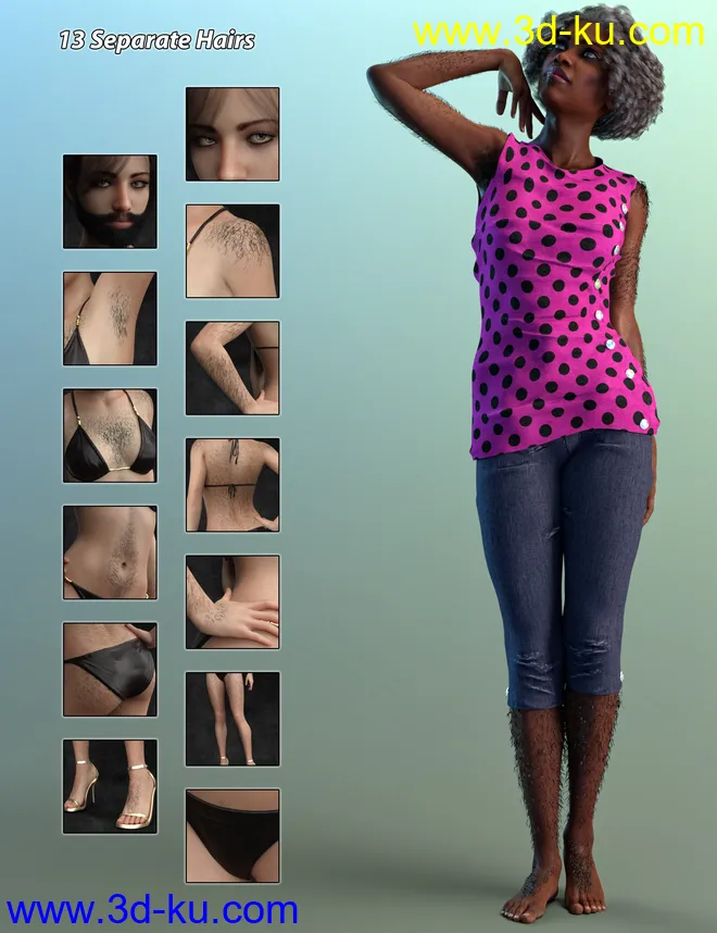 Lush Beard and Body Hair for Genesis 8 Female模型的图片3