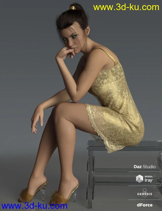 Mandie Satin Slippers for Genesis 8 Females模型的图片3