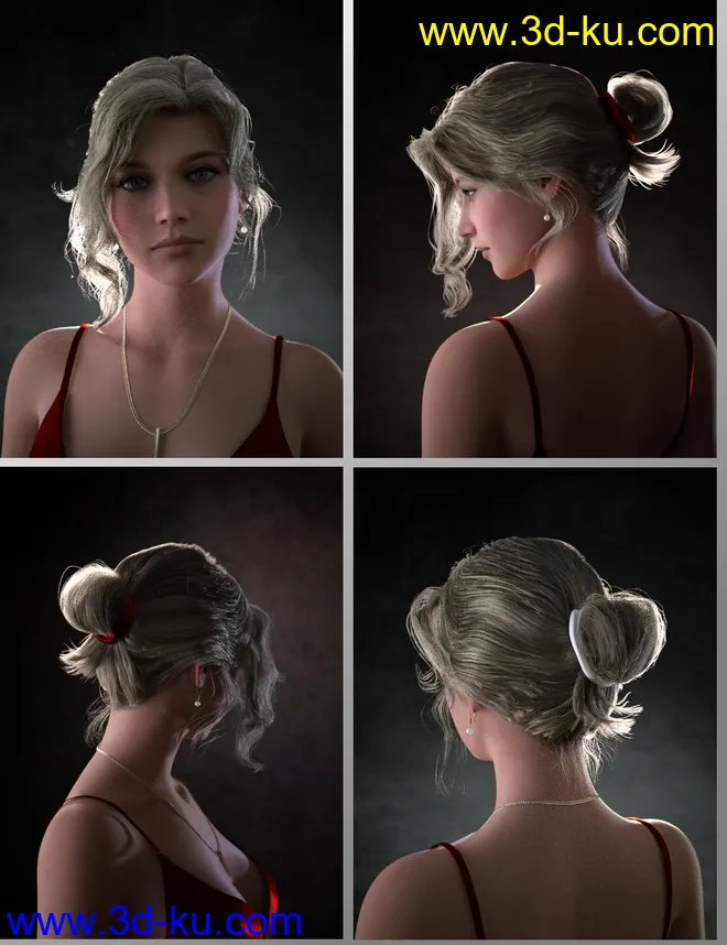 Nadae Bun Hair Set For Genesis 3 and 8 Females模型的图片5