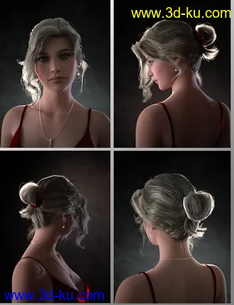 3D打印模型Nadae Bun Hair Set For Genesis 3 and 8 Females的图片