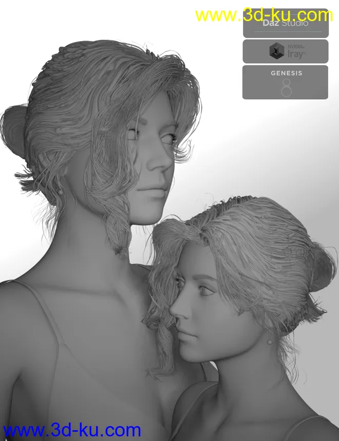 Nadae Bun Hair Set For Genesis 3 and 8 Females模型的图片9