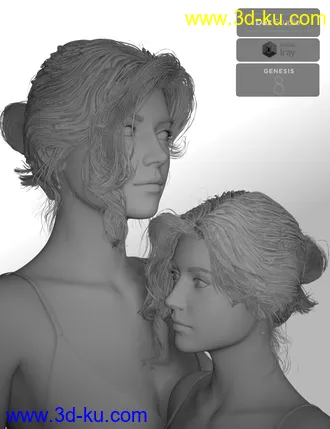 3D打印模型Nadae Bun Hair Set For Genesis 3 and 8 Females的图片