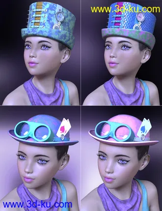 3D打印模型Neon Steam Punk Hats for Genesis 8的图片