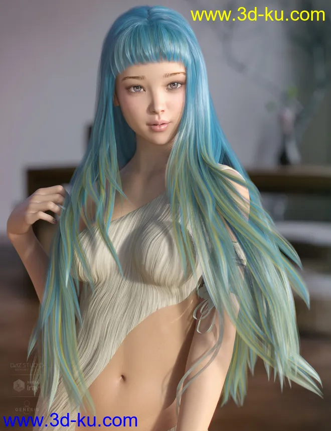 Neve Hair for Genesis 3 and 8 Females模型的图片3