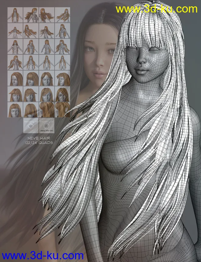 Neve Hair for Genesis 3 and 8 Females模型的图片11
