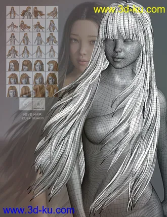 3D打印模型Neve Hair for Genesis 3 and 8 Females的图片
