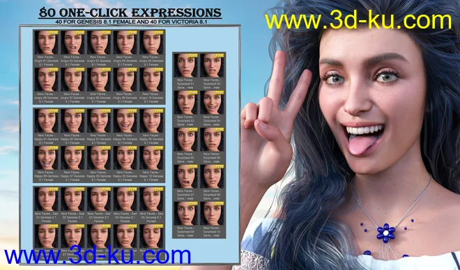 New Faces - Expressions for Genesis 8.1 Female and Victoria 8.1模型的图片6