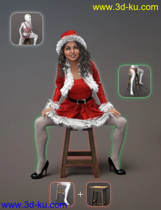 NG Build Your Own Sitting Poses for Genesis 8 Female (Stools)模型的图片1