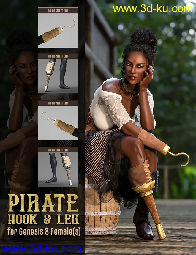 Pirate Hook and Leg for Genesis 8 Female(s)模型的图片1
