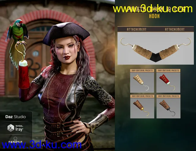 Pirate Hook and Leg for Genesis 8 Female(s)模型的图片7