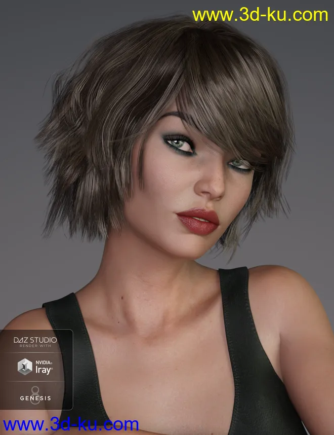Pop Cut Hair for Genesis 3 and 8 Female(s)模型的图片7