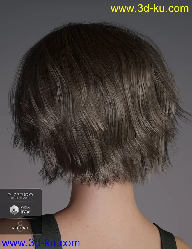 Pop Cut Hair for Genesis 3 and 8 Female(s)模型的图片8