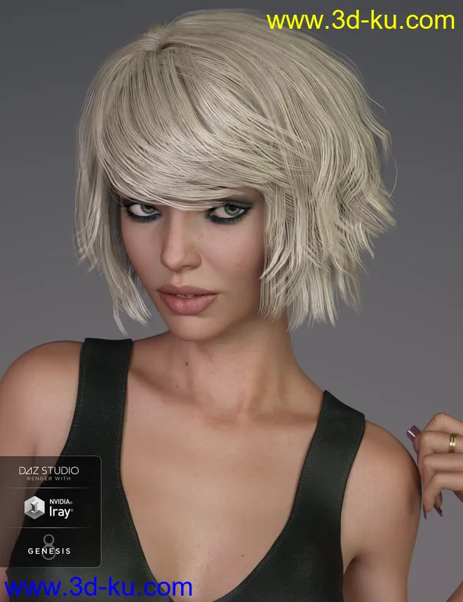Pop Cut Hair for Genesis 3 and 8 Female(s)模型的图片9