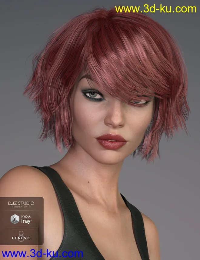 Pop Cut Hair for Genesis 3 and 8 Female(s)模型的图片11