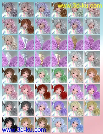 3D打印模型Rainboo Hair for Genesis 8 Females的图片