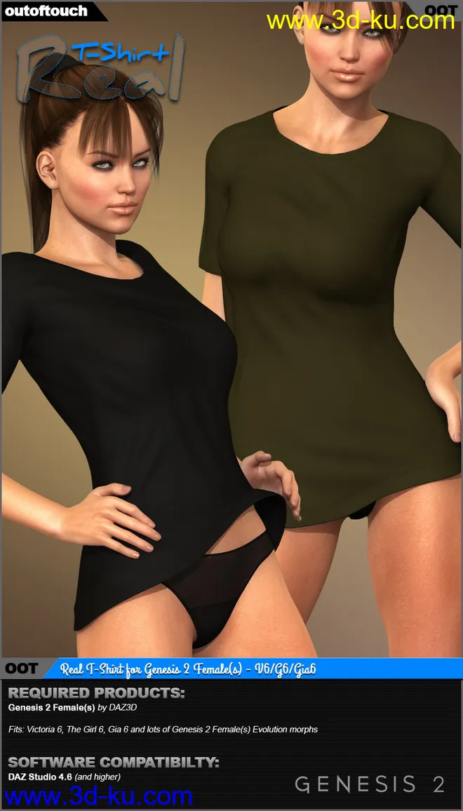Real T-Shirt for Genesis 2 Female(s)模型的图片1