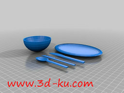 3D打印模型包括刀叉勺，碟子和碗的图片