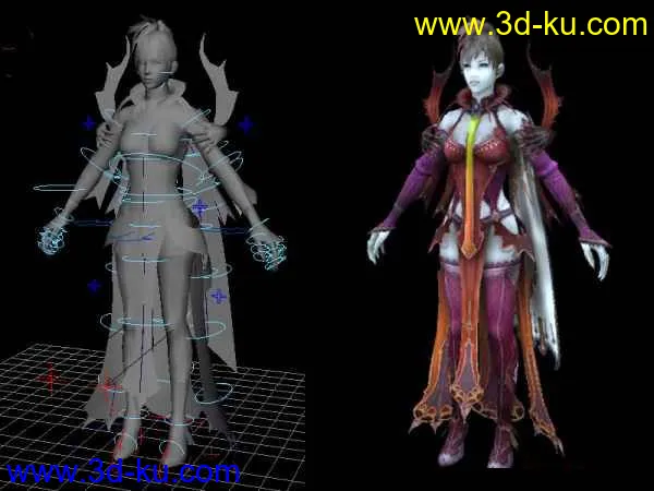 游戏《永恒之塔AION》魔女带骨骼绑定的MAYA模型的图片1