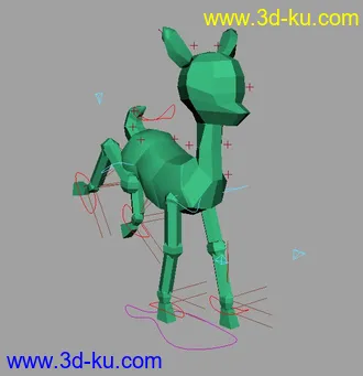 一简单卡通小鹿模型，骨骼绑好，可调动画。的图片