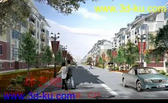 小区街道3d模型的图片