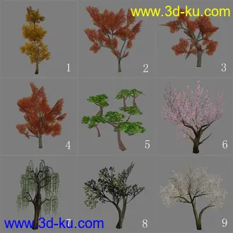 3D打印模型一组低模树的图片