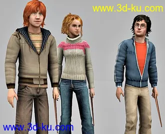 3D打印模型Harry Potter, Harmione Granger, Ron Weasley 3D Model哈利波特的图片