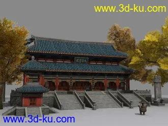 一个大雄宝殿的模型，从一本3dmax场景教学书的光盘中找到的的图片