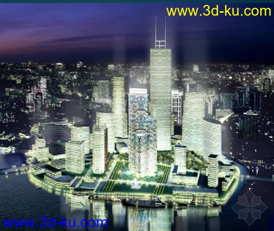 夜景下的现代建筑大楼模型的图片1
