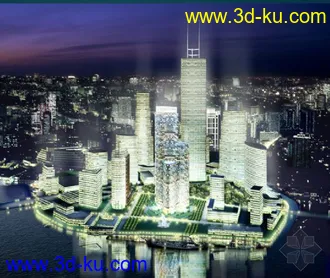 3D打印模型夜景下的现代建筑大楼的图片