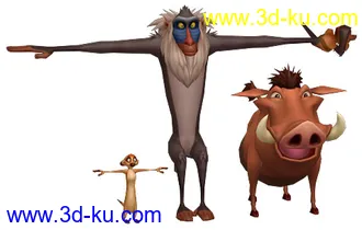 3D打印模型狮子王里面的 蓬蓬和丁满还有那个猴子的图片