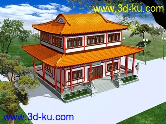 精品古建筑模型(附精细石狮和盘金龙模型)的图片