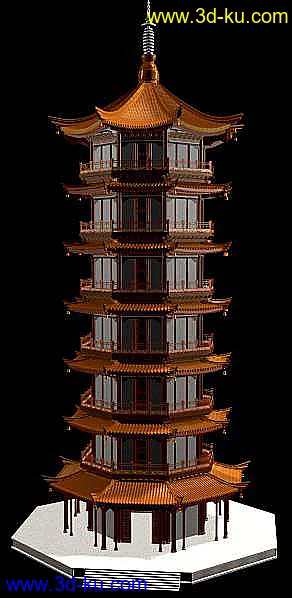 精品古建筑模型(附精细石狮和盘金龙模型)的图片