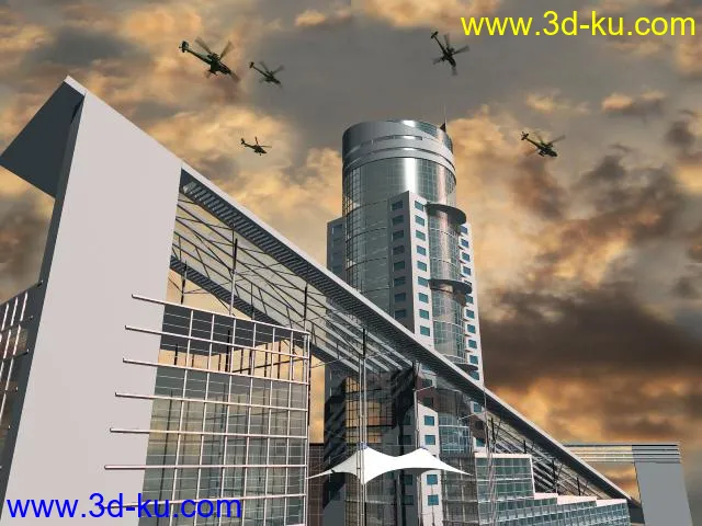经济高楼大厦+“阿帕奇”武装直升机模型的图片2