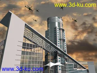 3D打印模型经济高楼大厦+“阿帕奇”武装直升机的图片